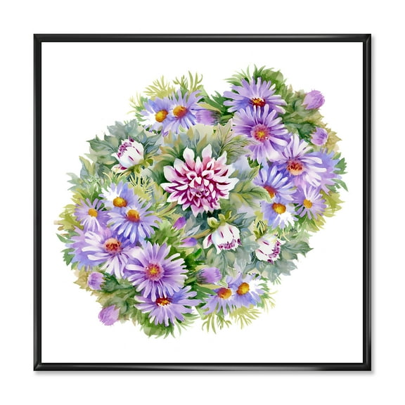 Designart 'Bouquet With Daisies and Purple Chrysanthemums' Traditional Framed Canvas Wall Art Print