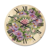 Designart 'Bouquet With Daisies and Purple Chrysanthemums' Traditional Wood Wall Clock