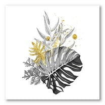 Designart ' Bouquet With Golden Tropical Leaves and Monochrome ' Tropical Canvas Wall Art Print