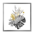 thumbnail image 1 of Designart 'Bouquet With Golden Tropical Leaves and Monochrome' Tropical Framed Art Print, 1 of 4