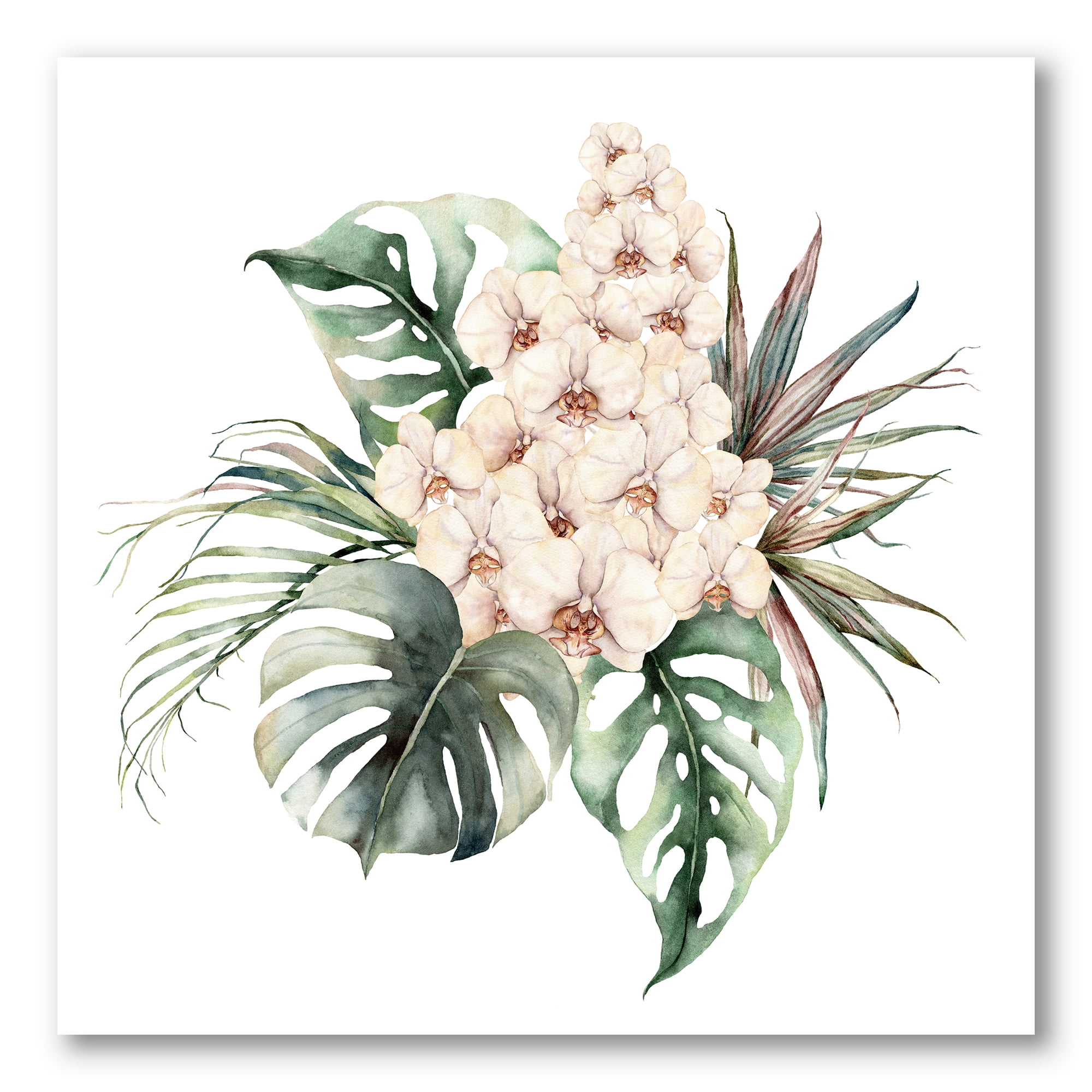 Designart ' Bouquet With Orchids Coconut Leaves and Monstera ' Traditional Canvas Wall Art Print