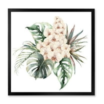 Designart 'Bouquet With Orchids Coconut Leaves and Monstera ' Traditional Framed Art Print