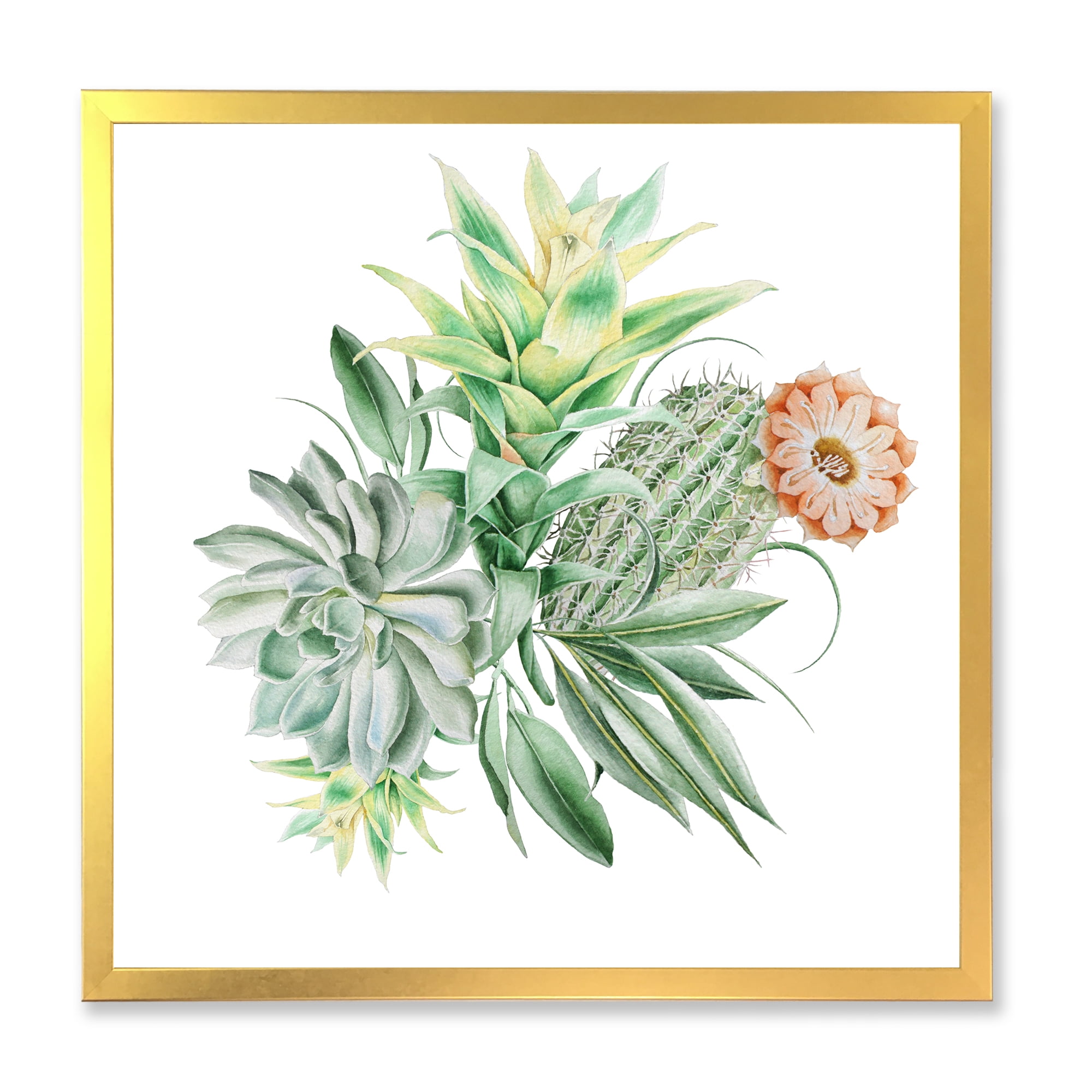 Designart 'Bouquet With Succulents and Cactus' Traditional Framed Art Print