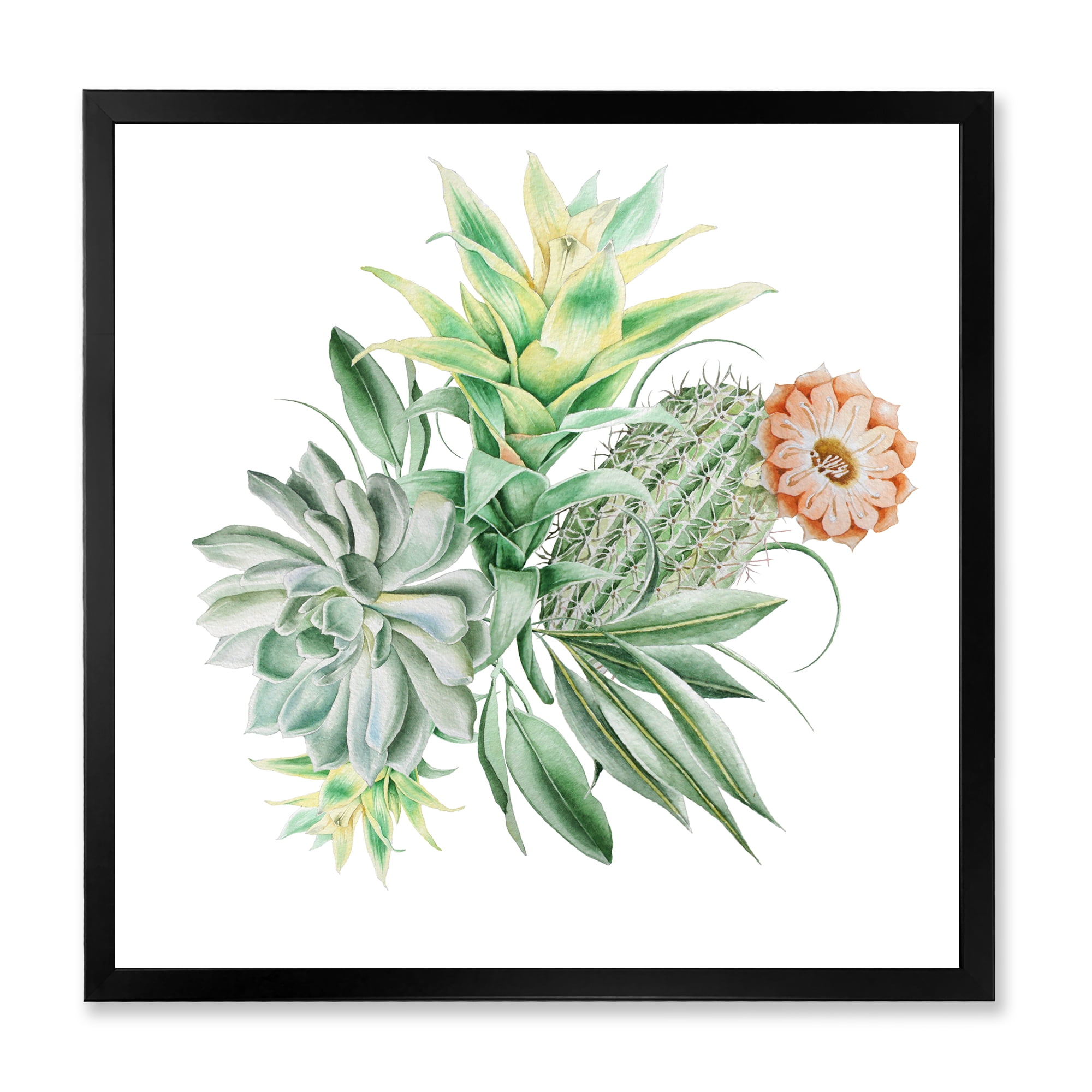 Designart 'Bouquet With Succulents and Cactus' Traditional Framed Art Print