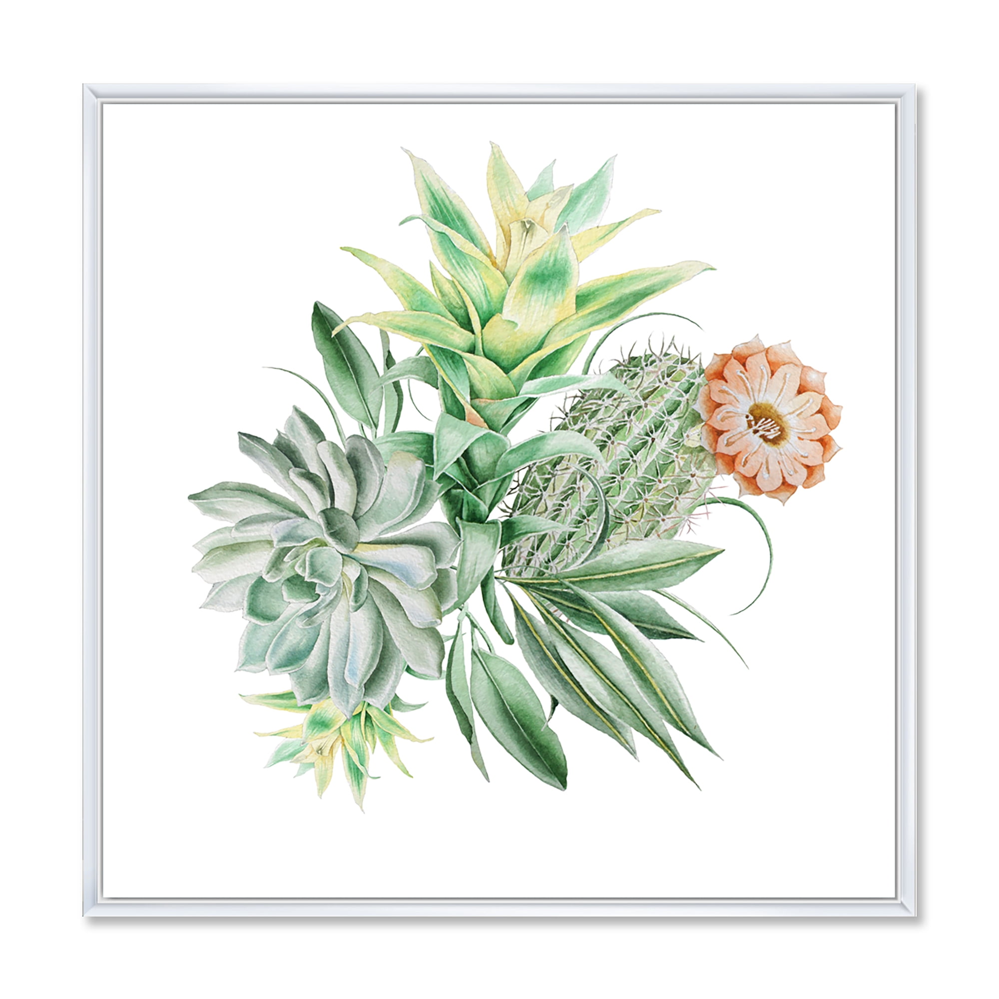 Designart 'Bouquet With Succulents and Cactus' Traditional Framed Canvas Wall Art Print