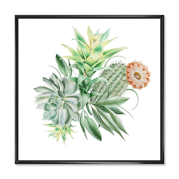 Designart 'Bouquet With Succulents and Cactus' Traditional Framed Canvas Wall Art Print