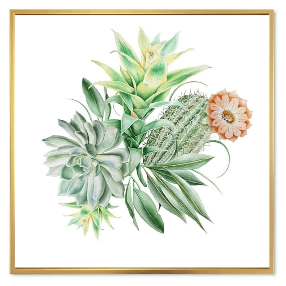 Designart 'Bouquet With Succulents and Cactus' Traditional Framed Canvas Wall Art Print