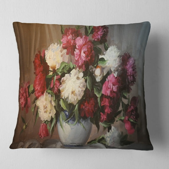 Designart Bouquet of Blooming Peonies - Floral Throw Pillow - 16x16