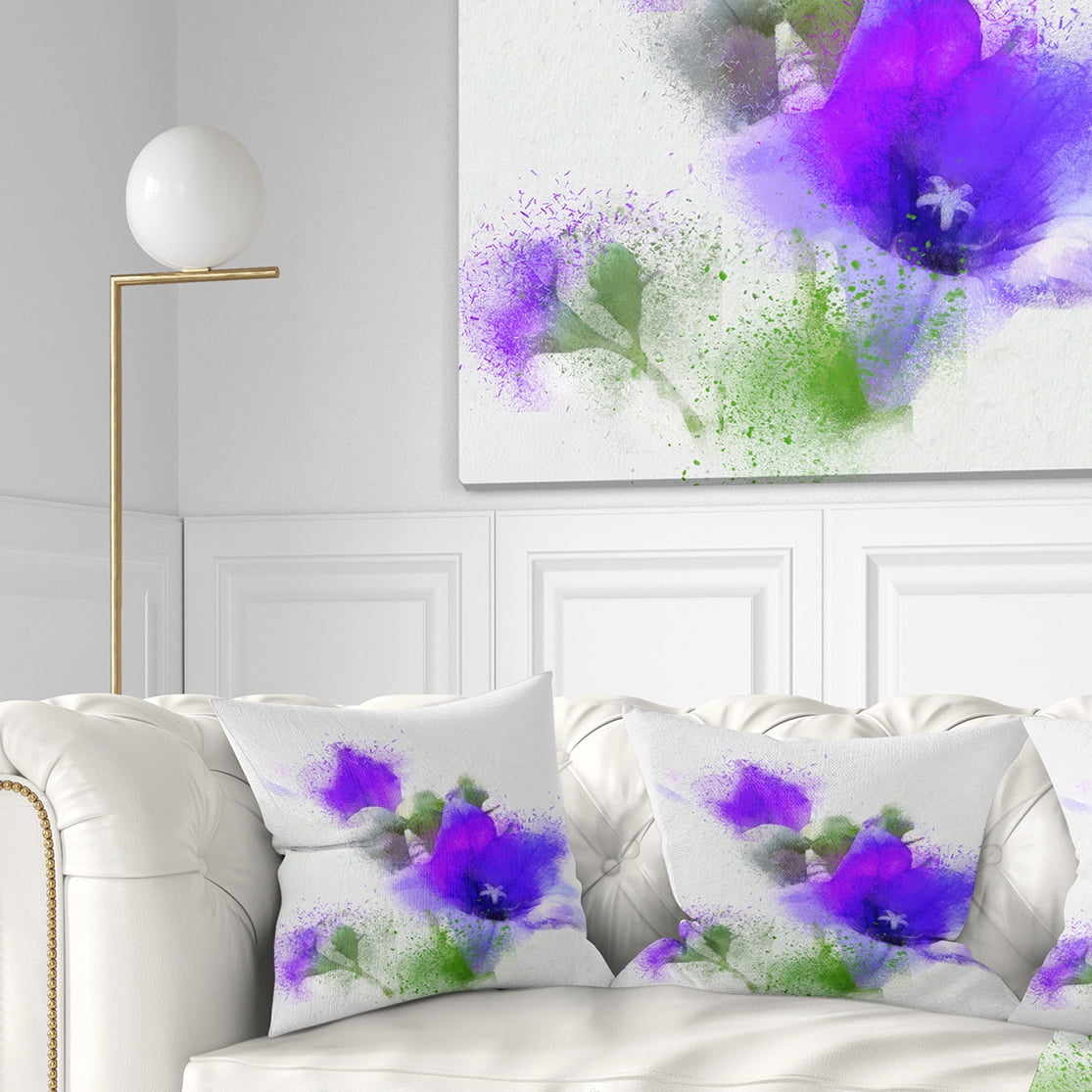 Designart Bouquet of Blue Watercolor Flowers - Floral Throw Pillow - 18x18