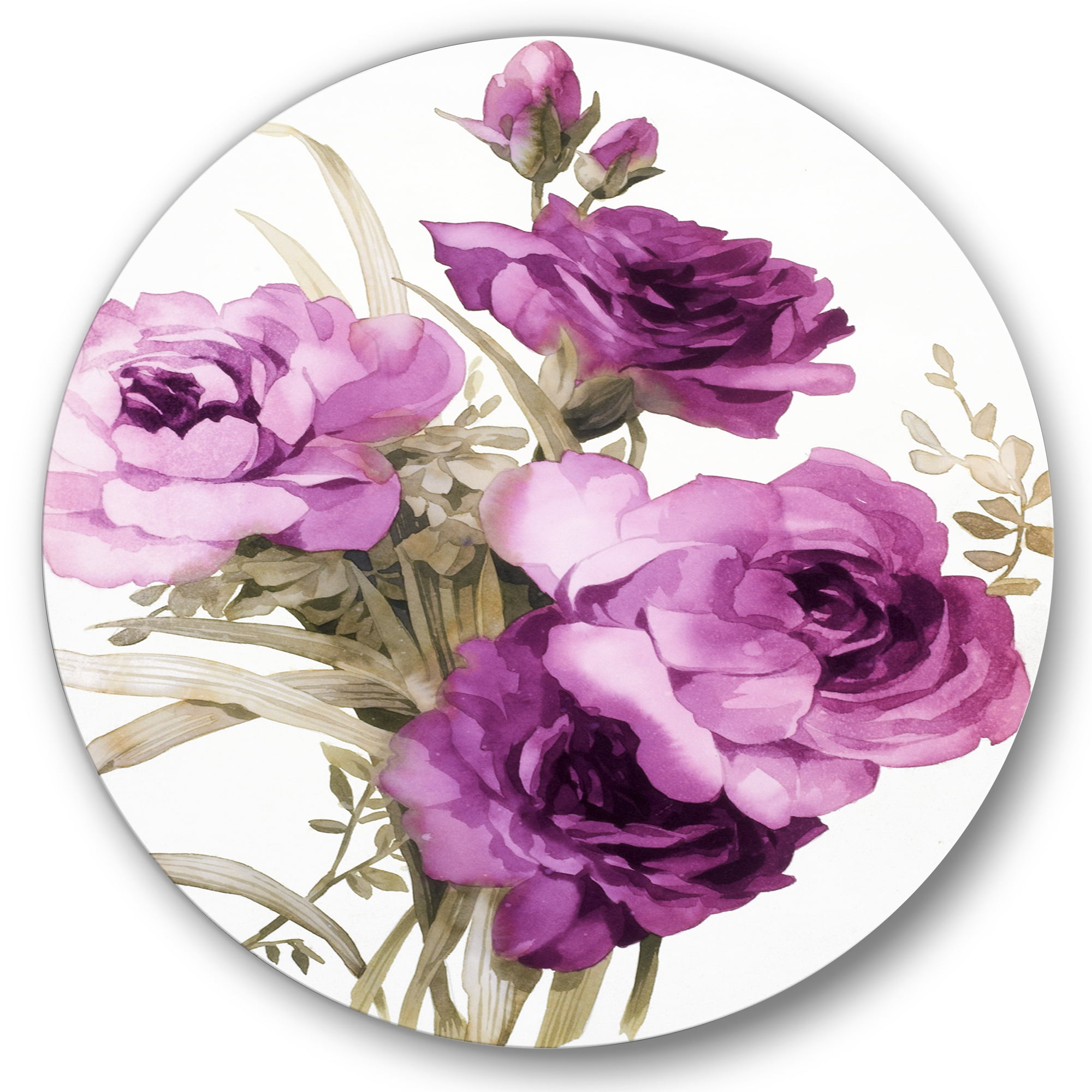 Designart 'Bouquet of Dark Pink Roses' Traditional Circle Metal Wall Art 29x29 - Disc of 29
