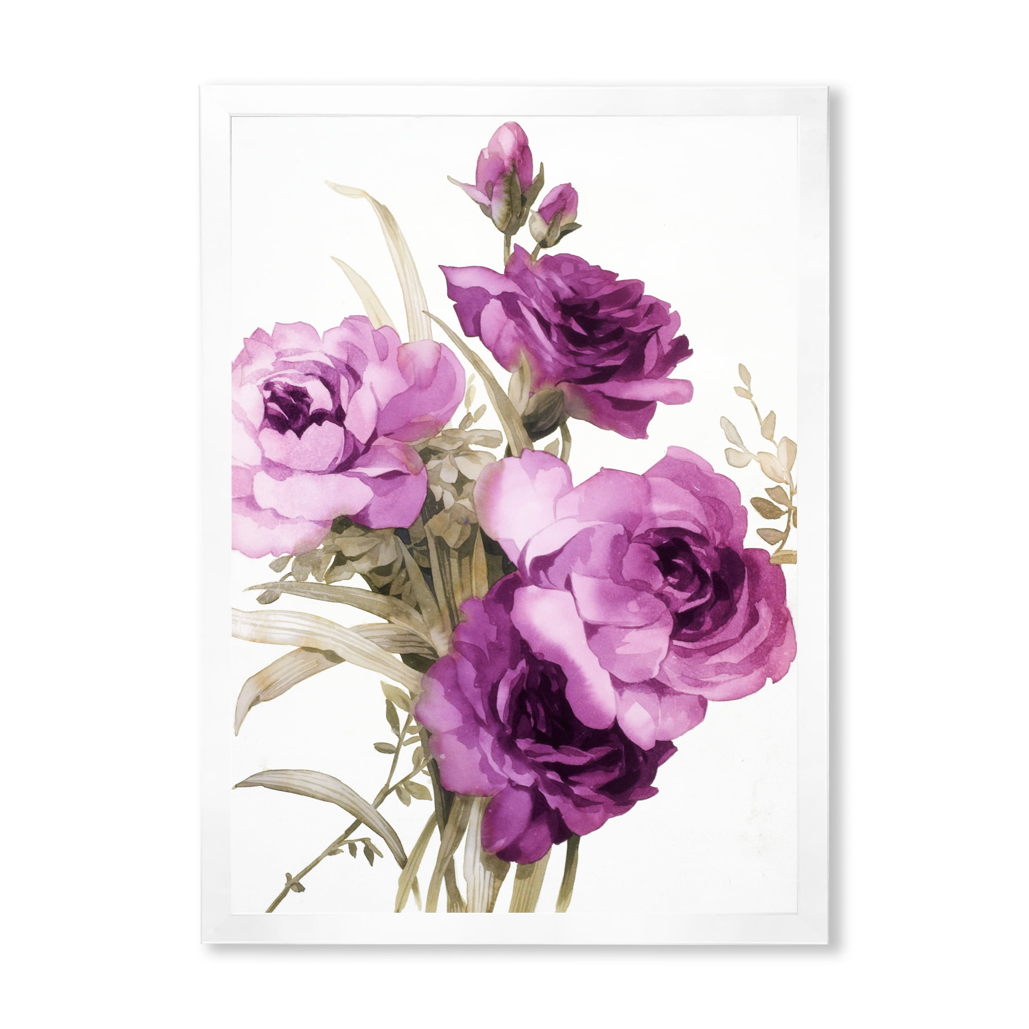 Designart 'Bouquet of Dark Pink Roses' Traditional Framed Art Print