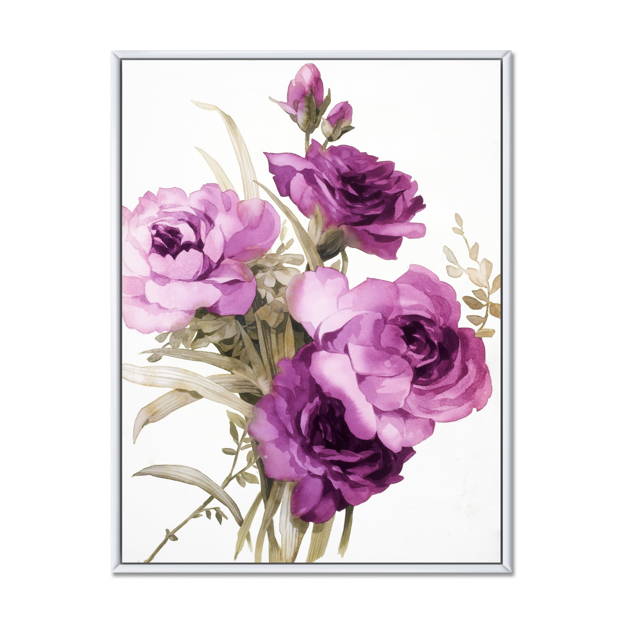 Designart 'Bouquet of Dark Pink Roses' Traditional Framed Canvas Wall Art Print