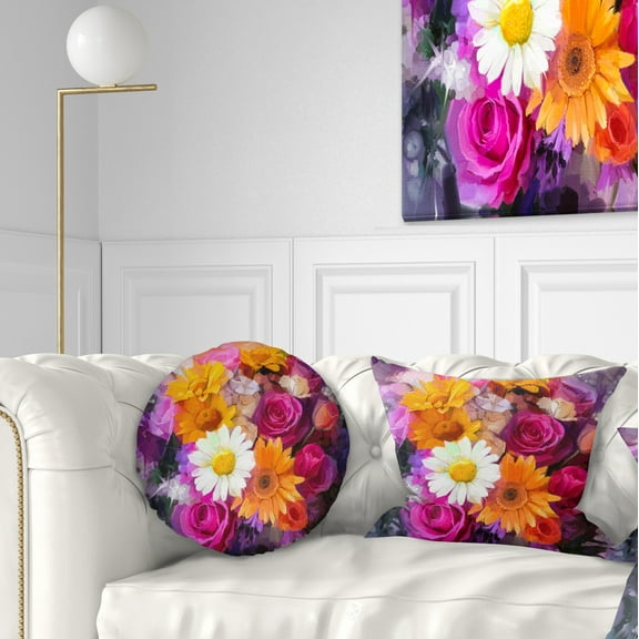 Designart Bouquet of Flowers Watercolor - Floral Throw Pillow - 12x20