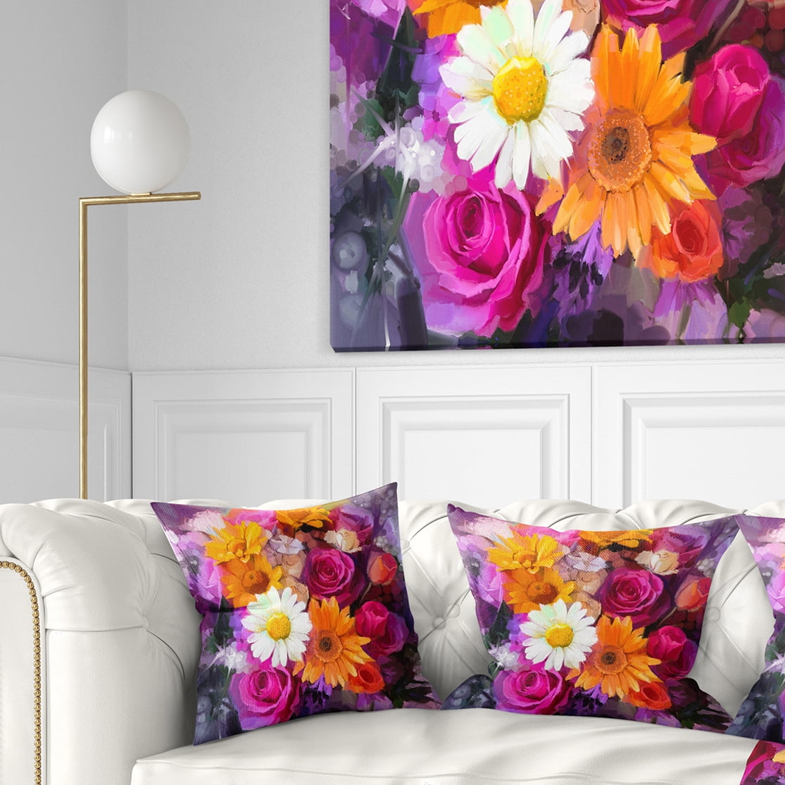 Designart Bouquet of Flowers Watercolor - Floral Throw Pillow - 16x16