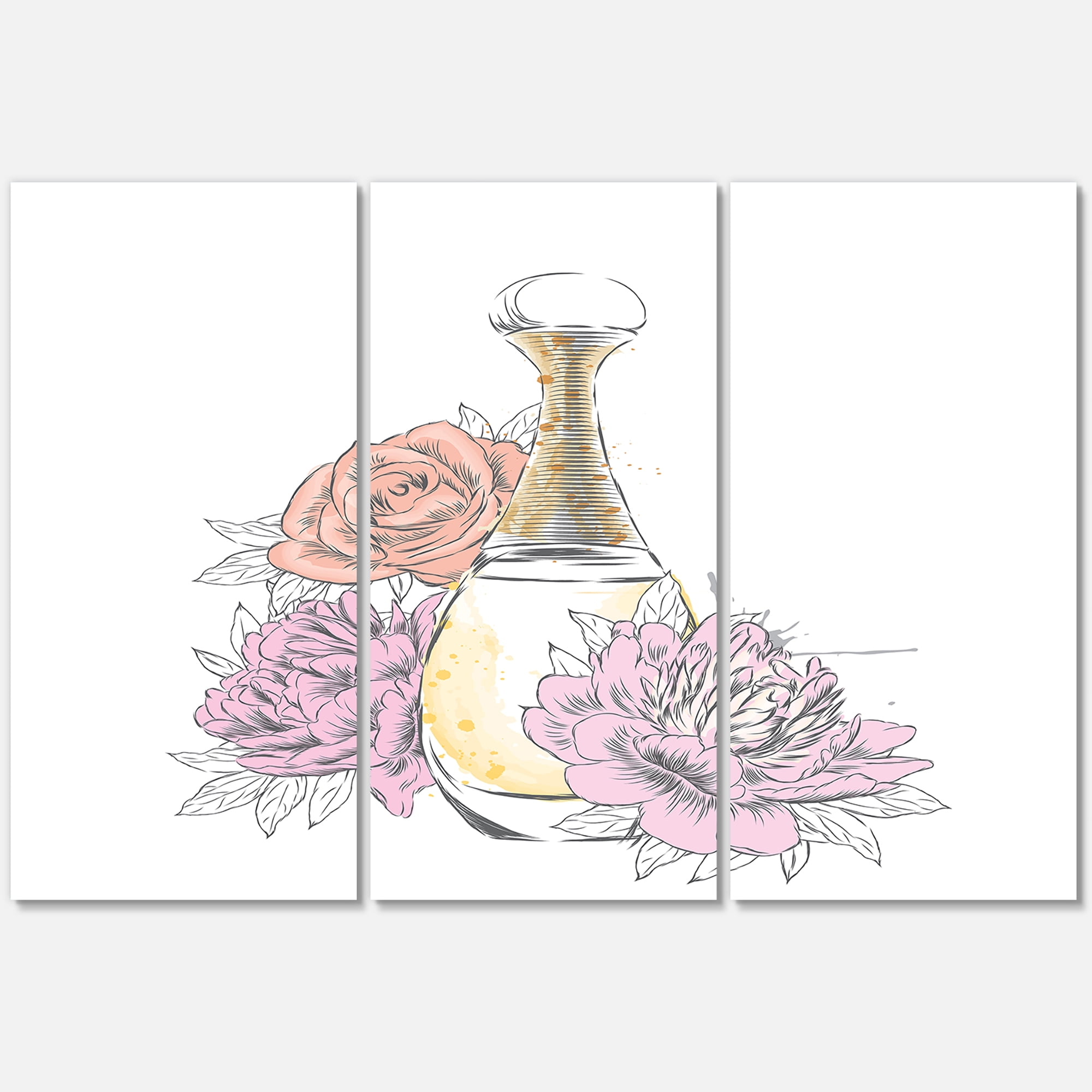 Designart ' Bouquet of Flowers and Perfume Bottle I ' Traditional Canvas Wall Art Print