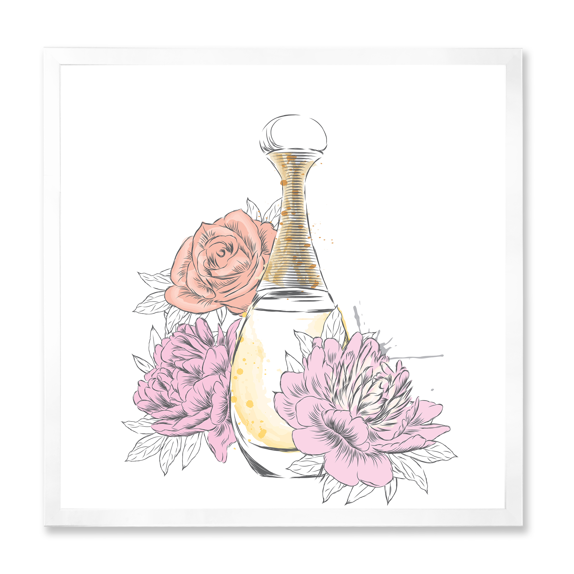 Designart 'Bouquet of Flowers and Perfume Bottle I' Traditional Framed Art Print