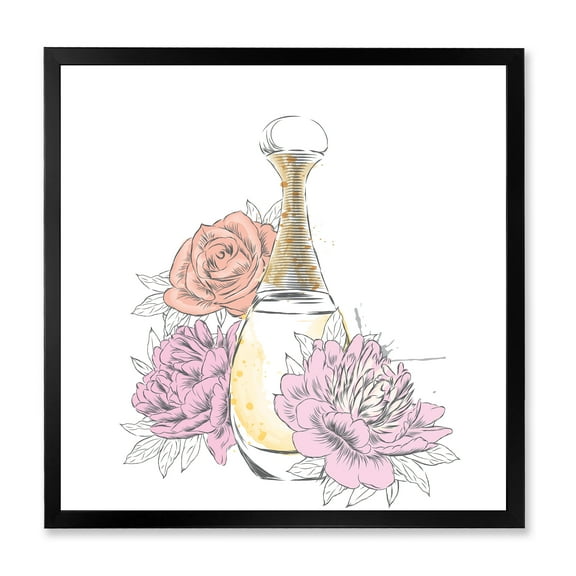Designart 'Bouquet of Flowers and Perfume Bottle I' Traditional Framed Art Print