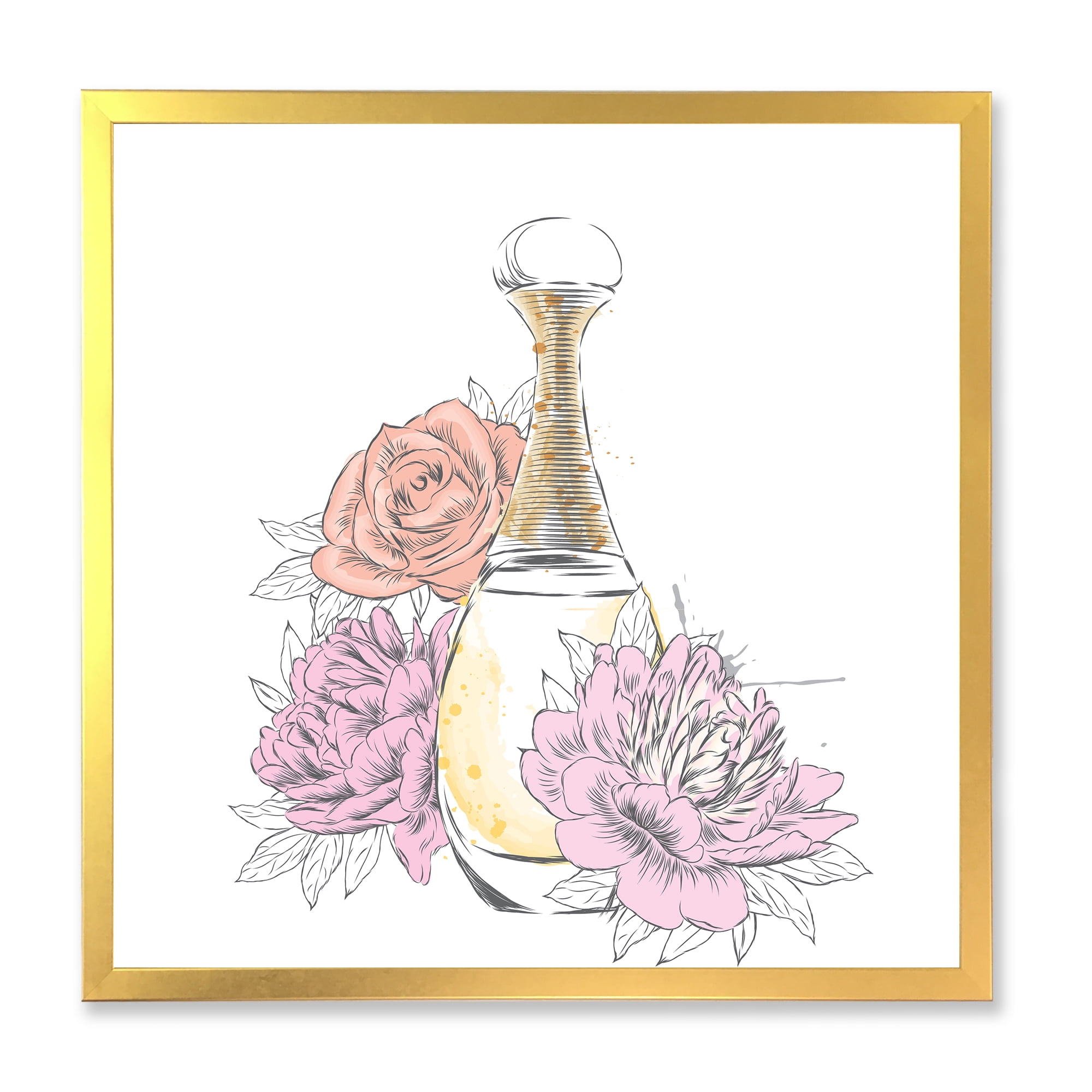 Designart 'Bouquet of Flowers and Perfume Bottle I' Traditional Framed Art Print