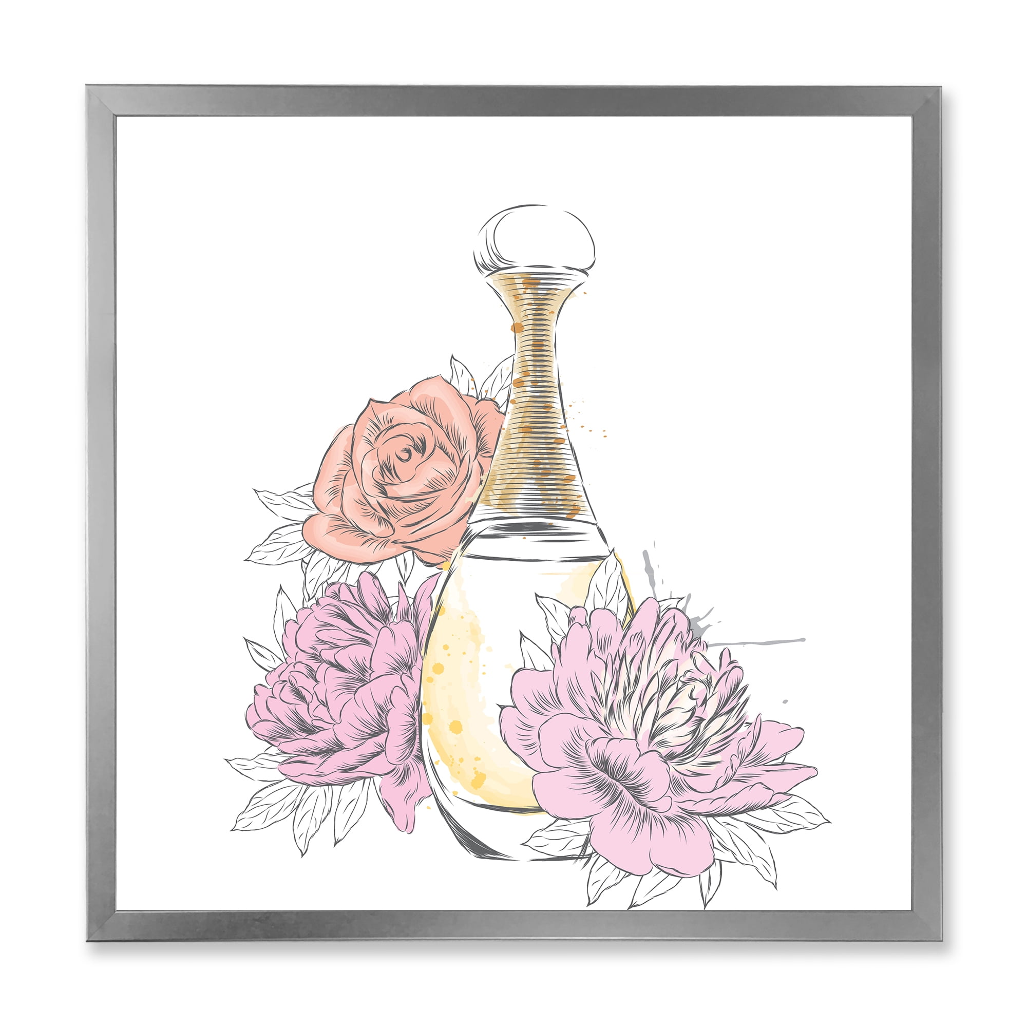 Designart 'Bouquet of Flowers and Perfume Bottle I' Traditional Framed Art Print