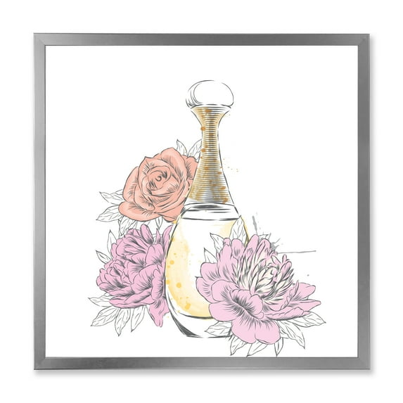 Designart 'Bouquet of Flowers and Perfume Bottle I' Traditional Framed Art Print
