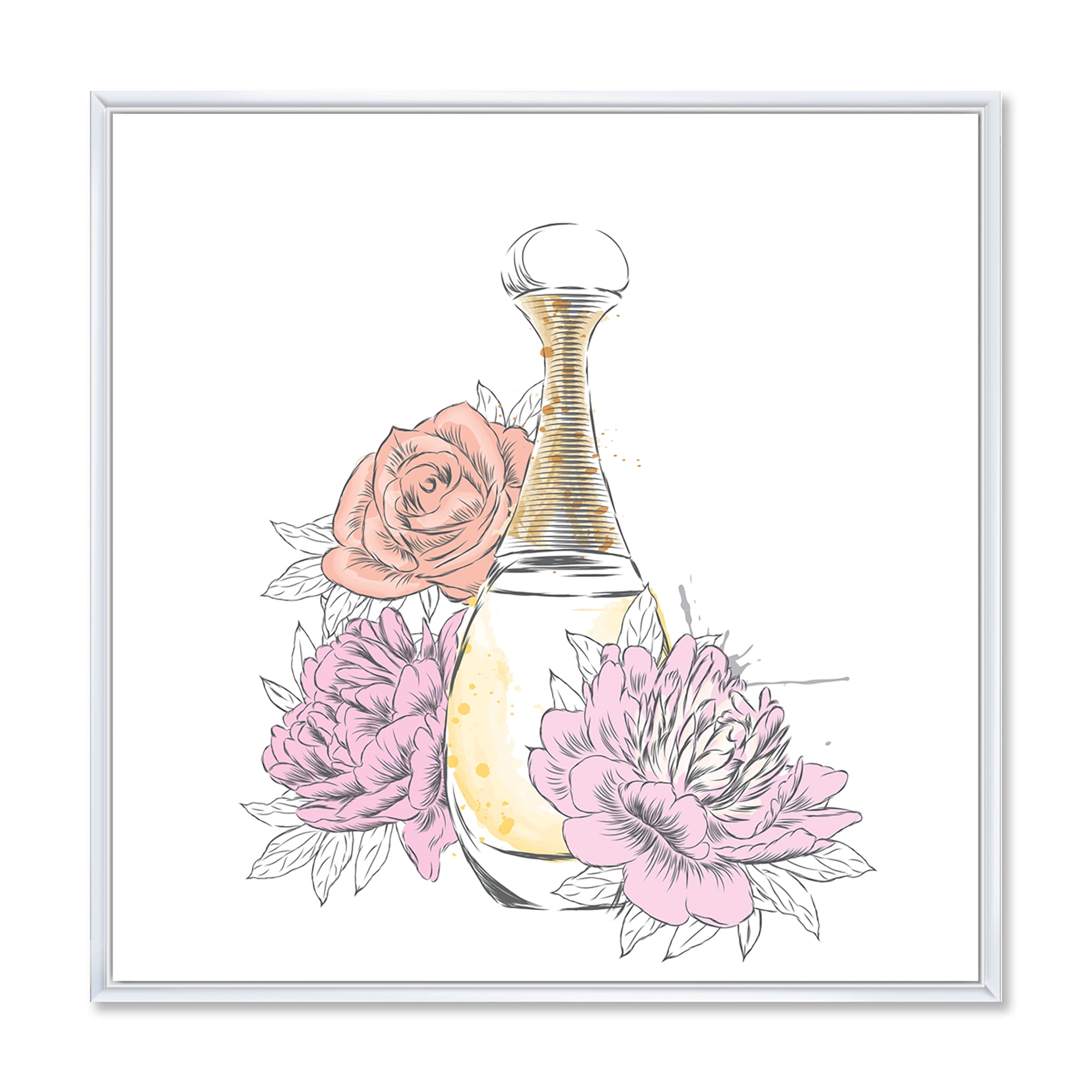 Designart 'Bouquet of Flowers and Perfume Bottle I' Traditional Framed Canvas Wall Art Print