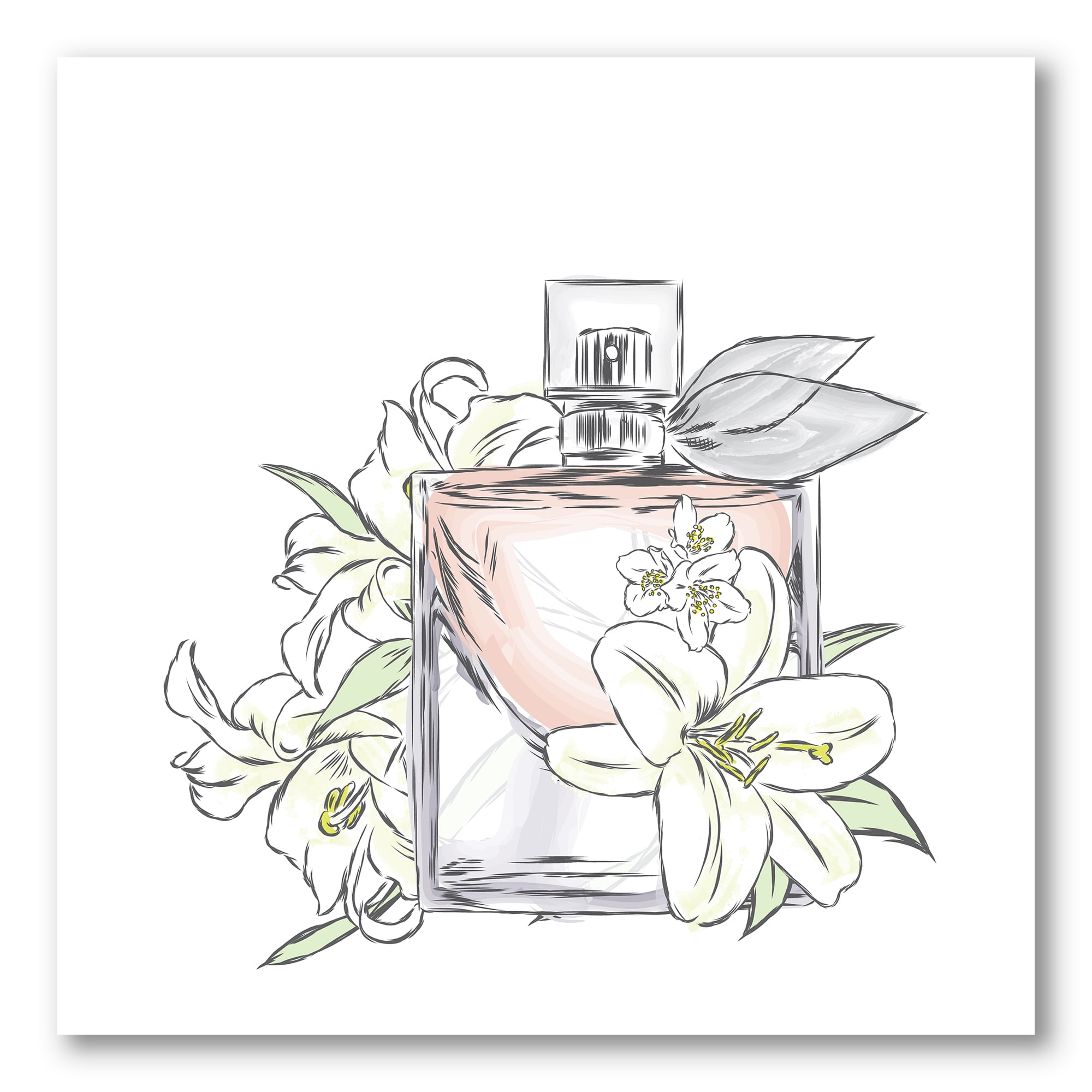 Perfume Bottle Sketch Transparent Designart Bouquet Of Flowers And