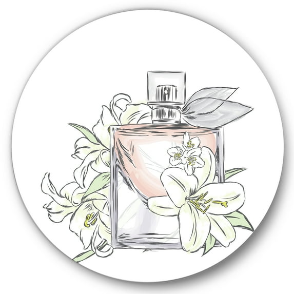 Designart 'Bouquet of Flowers and Perfume Bottle II' Traditional Circle Metal Wall Art 29x29 - Disc of 29