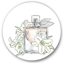 Designart 'Bouquet of Flowers and Perfume Bottle II' Traditional Circle Metal Wall Art 36x36 - Disc of 36