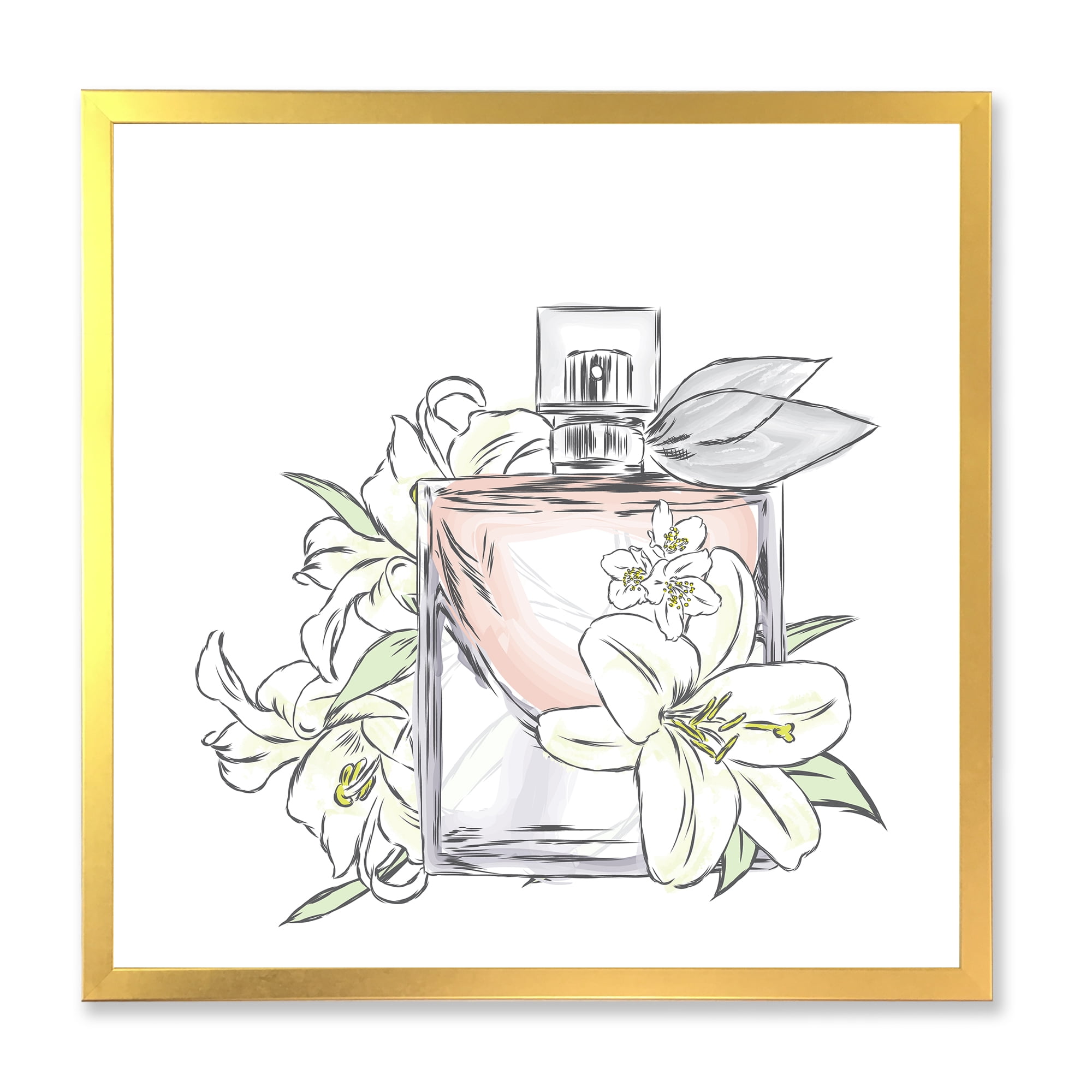 Designart 'Bouquet of Flowers and Perfume Bottle II' Traditional Framed Art Print