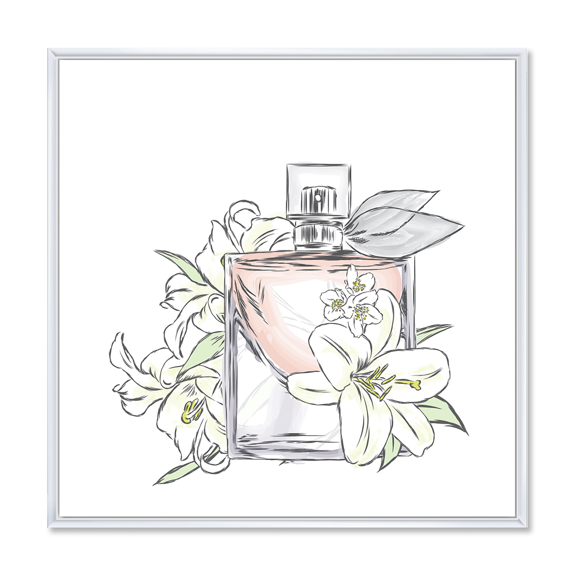 Designart 'Bouquet of Flowers and Perfume Bottle II' Traditional Framed Canvas Wall Art Print