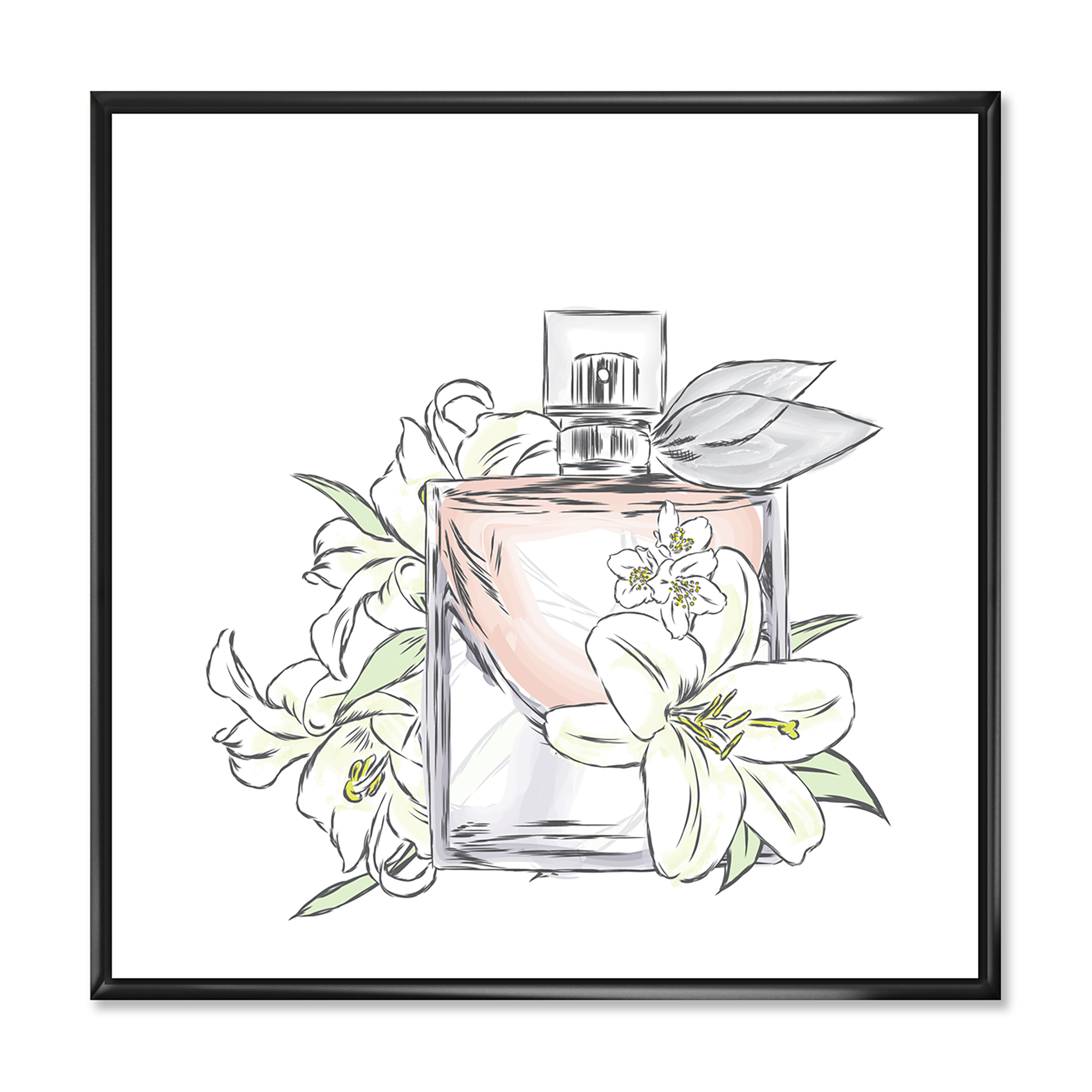 Designart 'Bouquet of Flowers and Perfume Bottle II' Traditional Framed Canvas Wall Art Print