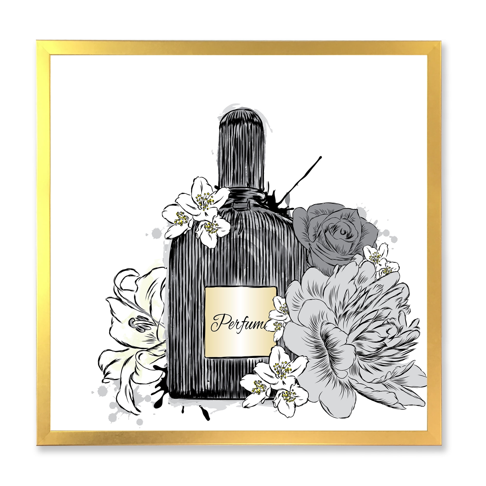 Designart 'Bouquet of Flowers and Perfume Bottle III' Traditional Framed Art Print