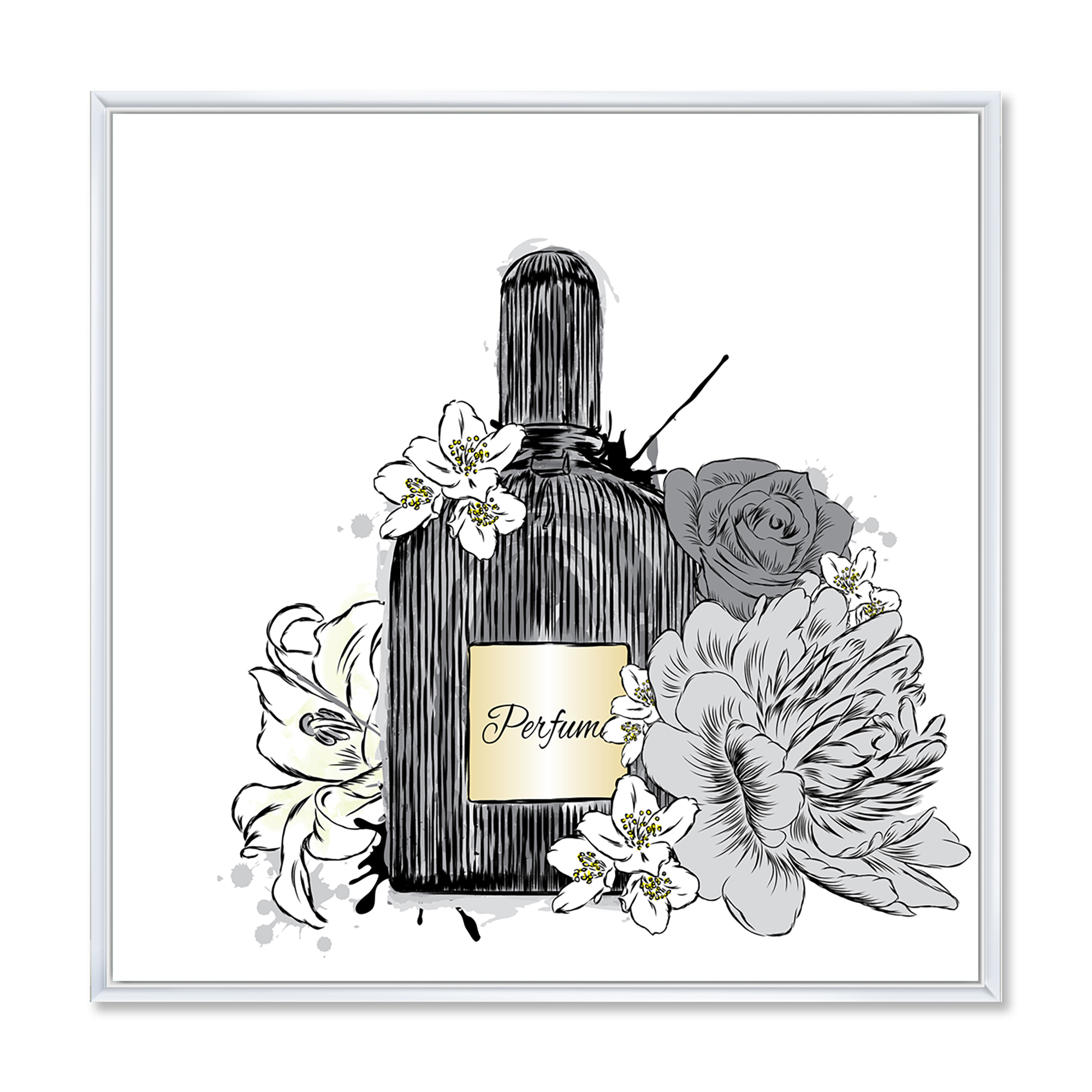 Designart 'Bouquet of Flowers and Perfume Bottle III' Traditional Framed Canvas Wall Art Print