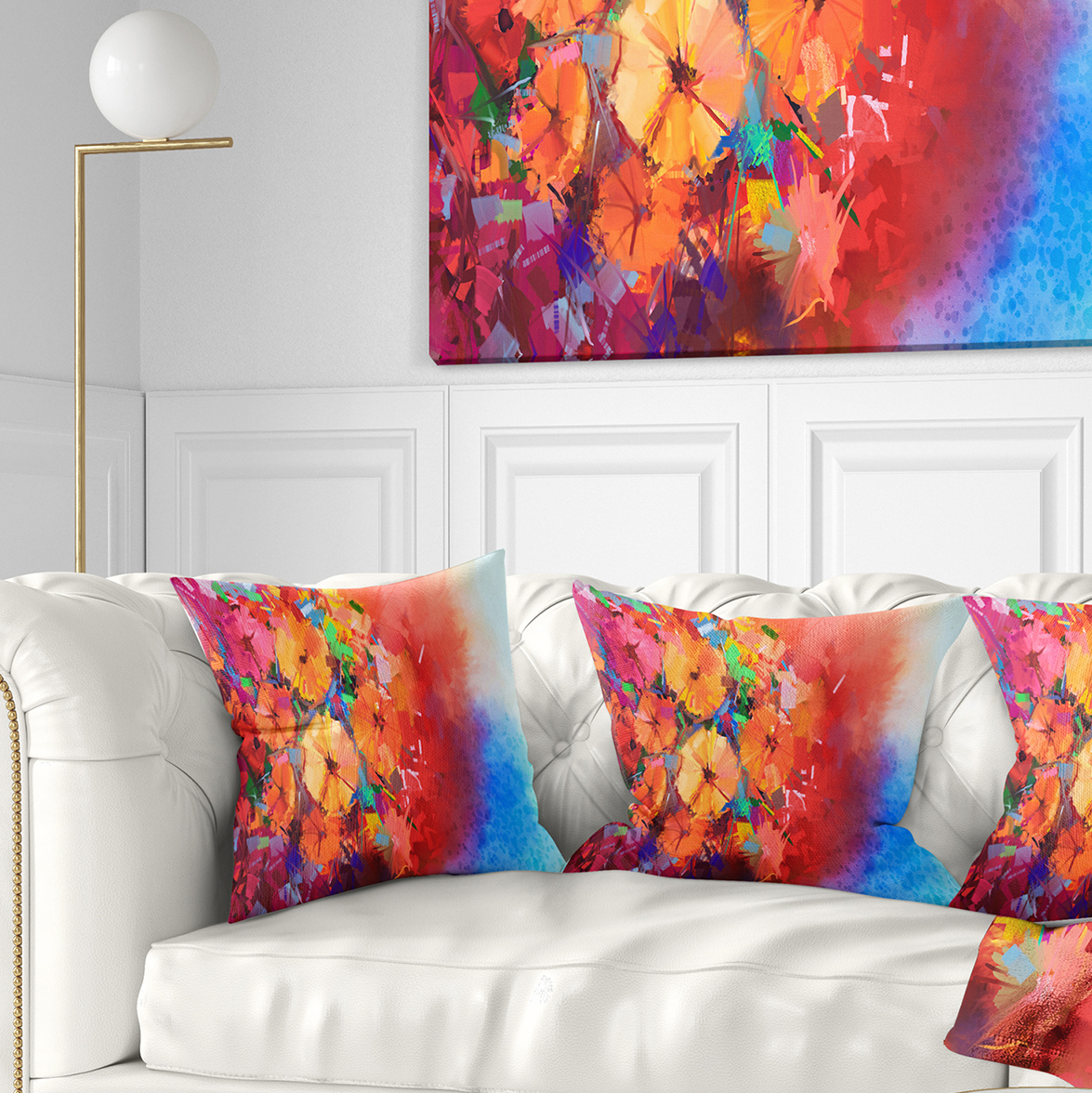 Designart Bouquet of Gerbera Flowers - Floral Throw Pillow - 16x16