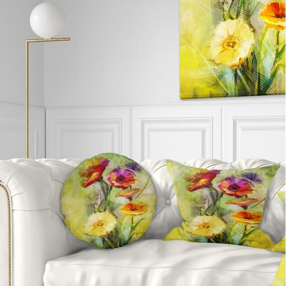 Designart Bouquet of Gerbera Flowers Watercolor - Floral Throw Pillow - 12x20