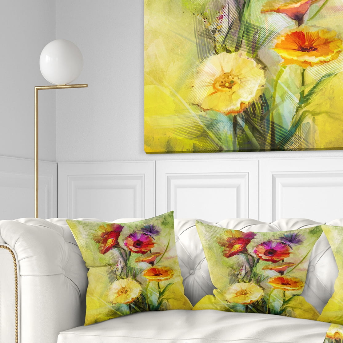 Designart Bouquet of Gerbera Flowers Watercolor - Floral Throw Pillow - 16x16