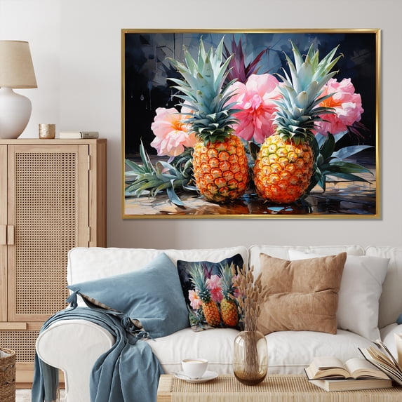 Designart "Bouquet of Pineapples and Florals I" Food & Beverage Floater Framed Canvas Print