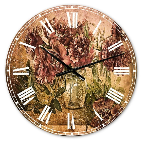 Designart 'Bouquet of Pink Peonies' Traditional wall clock