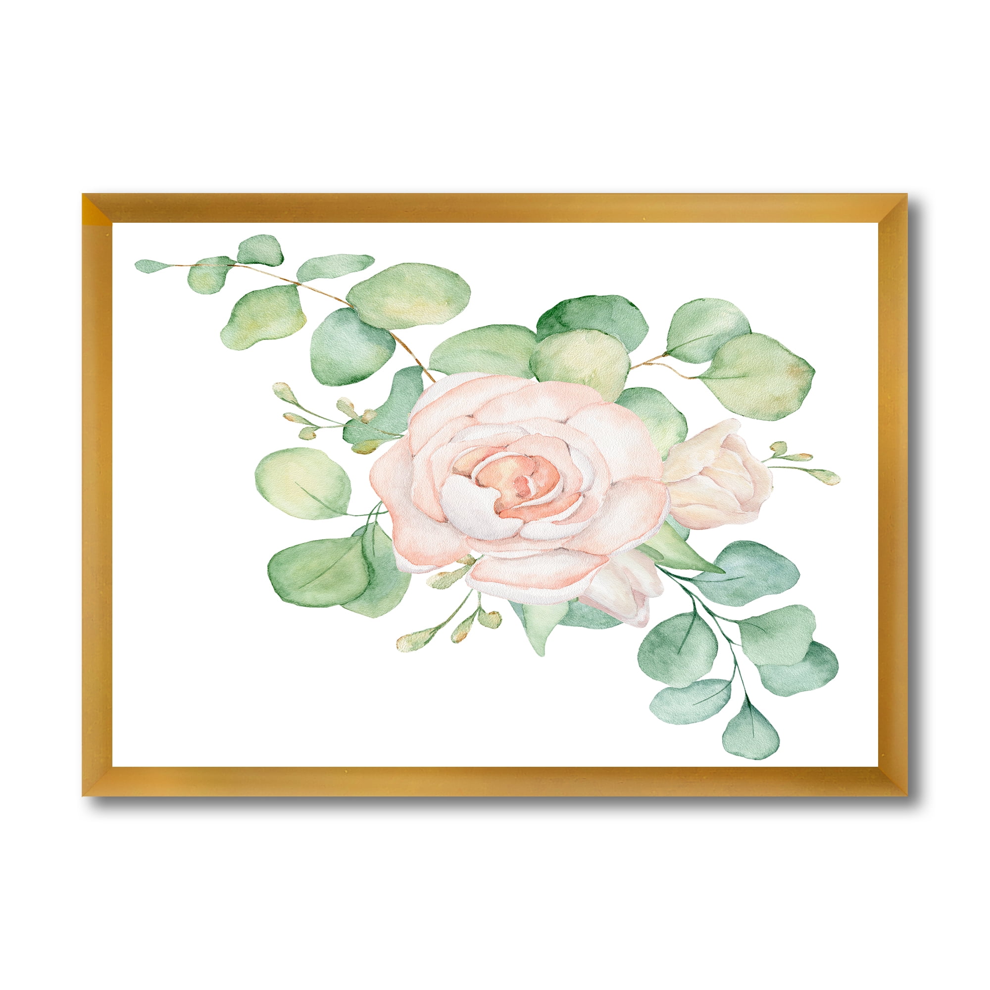 Designart 'Bouquet of Pink Roses Flowers and Eucalyptus Leaves' Traditional Framed Art Print