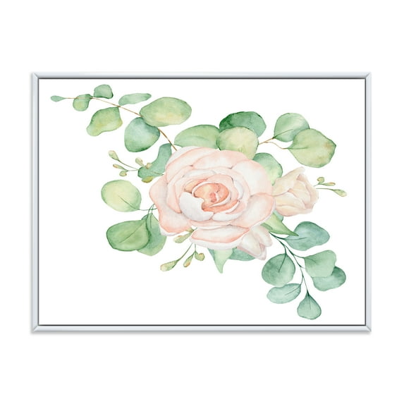 Designart 'Bouquet of Pink Roses Flowers and Eucalyptus Leaves' Traditional Framed Canvas Wall Art Print