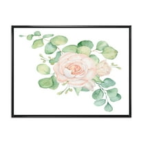 Designart 'Bouquet of Pink Roses Flowers and Eucalyptus Leaves' Traditional Framed Canvas Wall Art Print