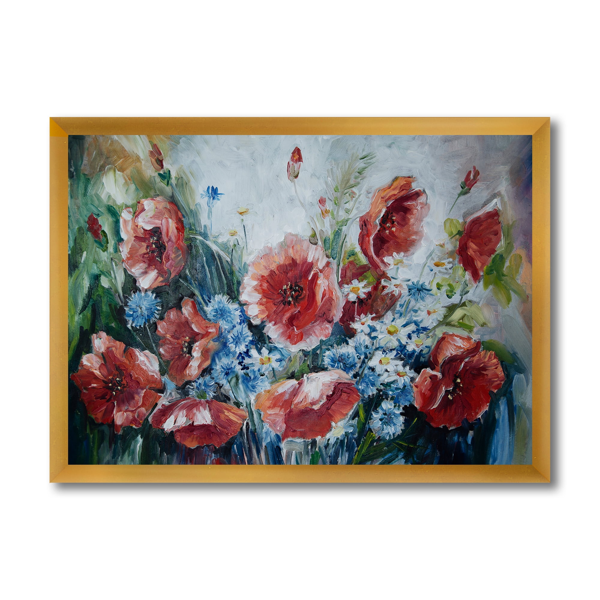 Designart 'Bouquet of Poppies Retro Style' Traditional Framed Art Print