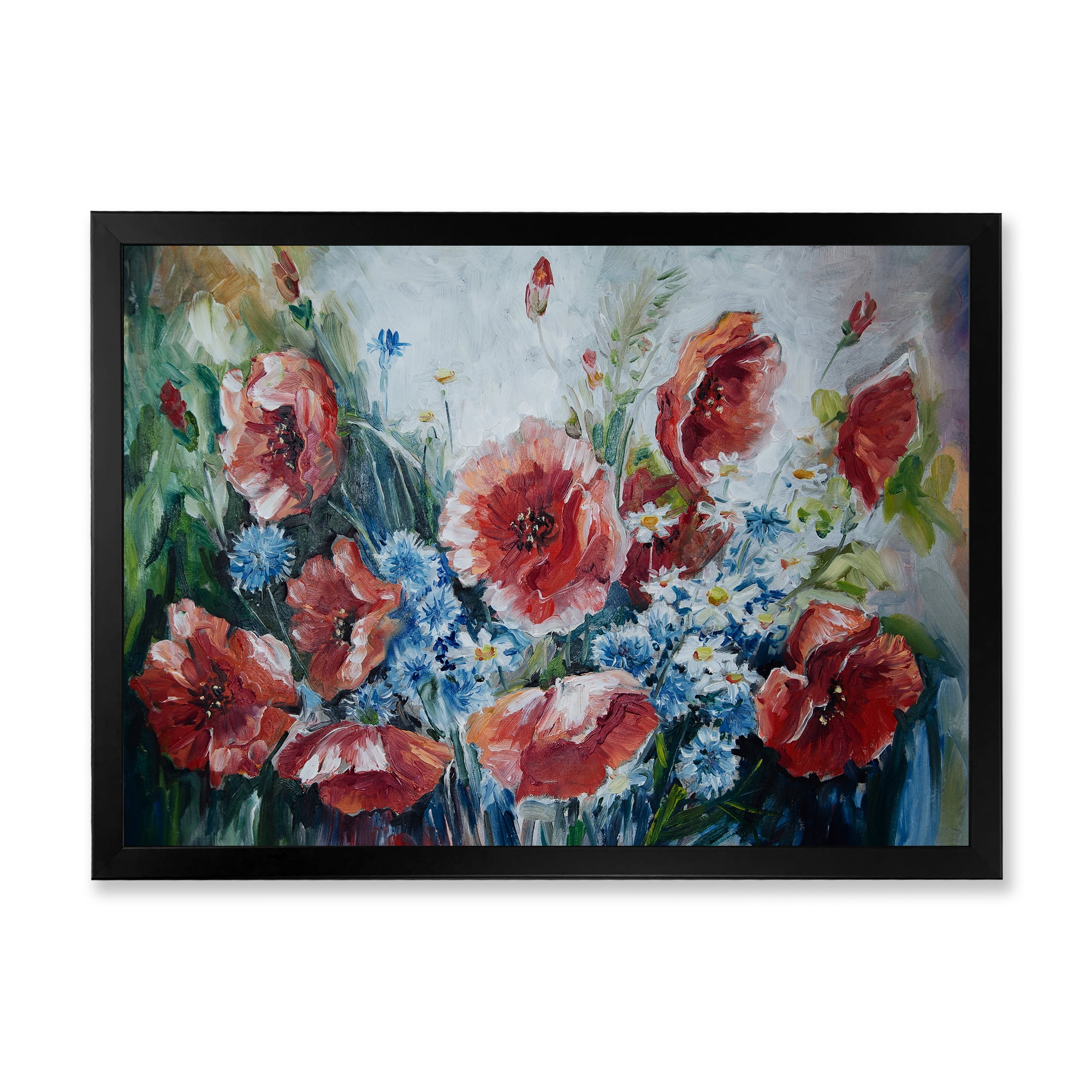 Designart 'Bouquet of Poppies Retro Style' Traditional Framed Art Print