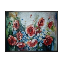 Designart 'Bouquet of Poppies Retro Style' Traditional Framed Canvas Wall Art Print
