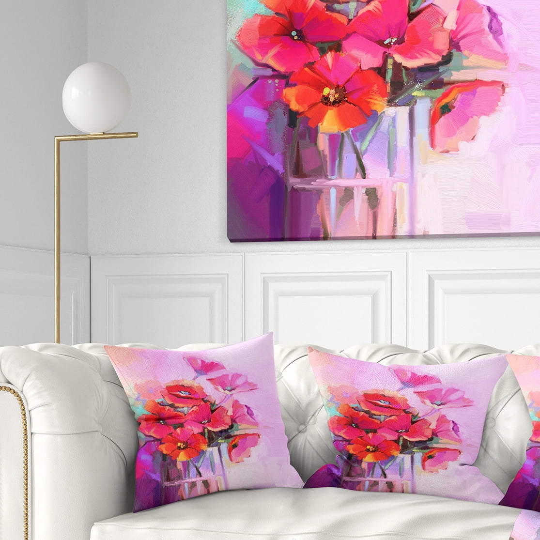 Designart Bouquet of Poppies in Glass Vase - Floral Throw Pillow - 18x18
