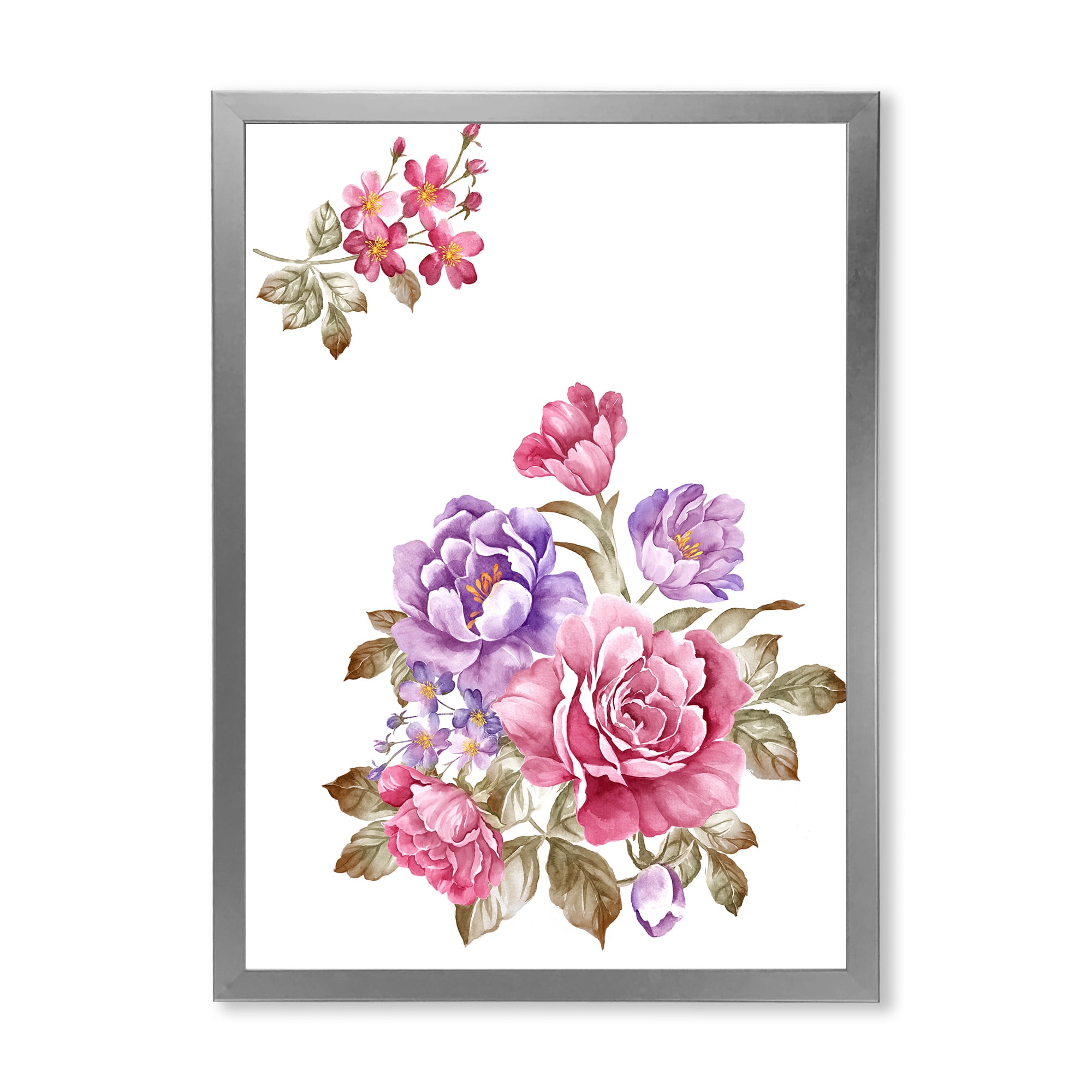 Designart 'Bouquet of Purple and Pink Flowers I' Farmhouse Framed Art Print