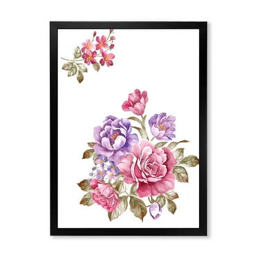 Designart 'Bouquet of Purple and Pink Flowers I' Farmhouse Framed Art Print