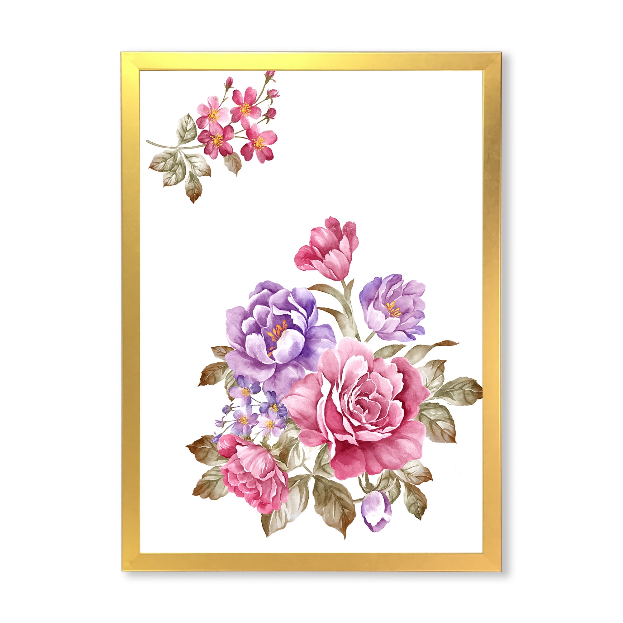 Designart 'Bouquet of Purple and Pink Flowers I' Farmhouse Framed Art Print