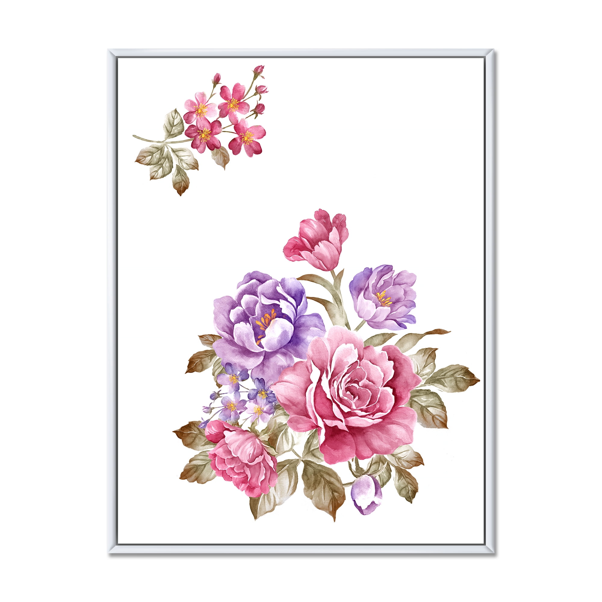 Designart 'Bouquet of Purple and Pink Flowers I' Farmhouse Framed Canvas Wall Art Print