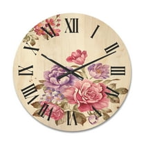Designart 'Bouquet of Purple and Pink Flowers I' Farmhouse Wood Wall Clock